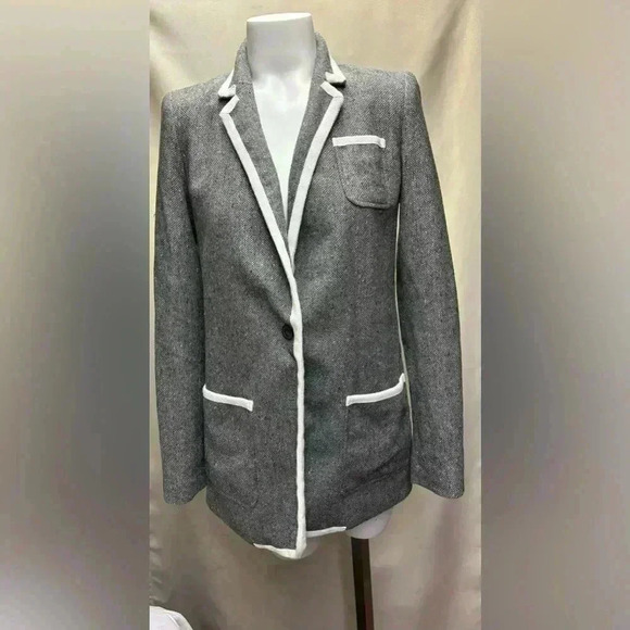 Banana Republic Jackets & Blazers - Banana Republic Blazer Women’s Jacket Gray  with White Herringbone Trim size 2
